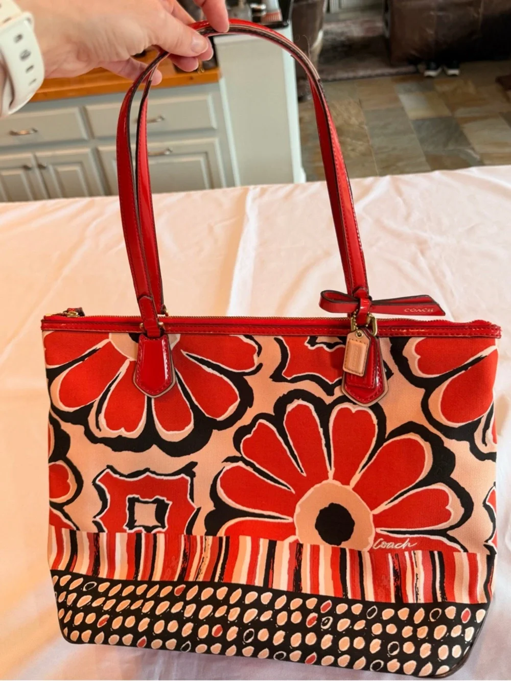Coach No 25123 Poppy Orange Floral Scarf Tote Satchel - Picture 12 of 14